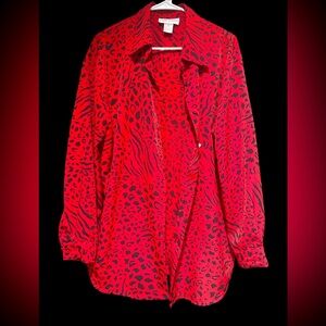 John Henry Red and Black Animal Print Button Down Shirt